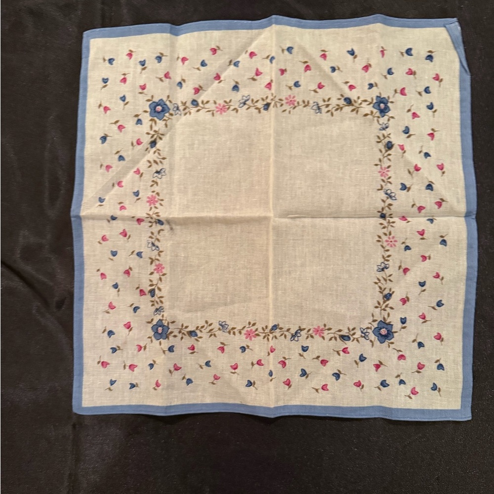 Blue & Pink Floral Embroidered Linen Napkin